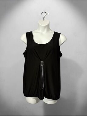 NEW, Compli K, Black Stretch Zip Front Sleeveless Top, XL